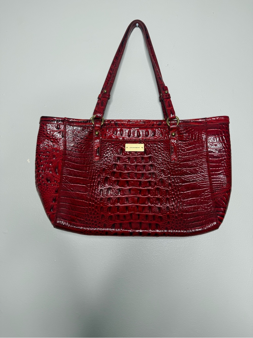 Brahmin Red Croc-Embossed Leather Tote